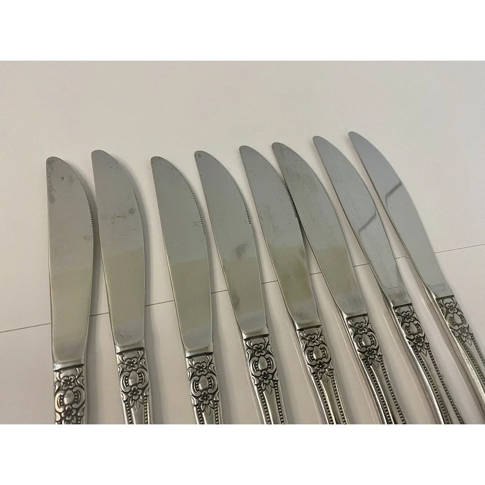 Set of 8 Rogers Co. Stanley Roberts PRECIOUS ROSE Stainless Knives Korea 8 3/8
